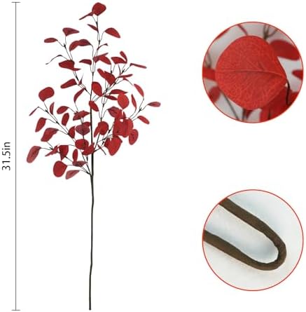 16Pcs Artificial Eucalyptus Leaves Stems 33.8‘’ Eucalyptus Plants Branches Greenery for Home Fireplace Farmhouse Party Wedding Table Bathroom Christmas Décor Red - Image 3