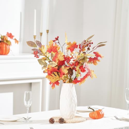 3 Pcs Artificial Fall Stems for Vases with Maple Leaves Fake Pumpkins Pinecones Berries, 26" Faux Fall Foliage Stems Branches for Home Harvest Farmhouse Thanksgiving Table Centerpieces - Image 5