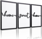 3D Wood Home Sweet Home Wall Art, Modern Home Sweet Home Sign for Large Living Room Wall Decor(Ready to Hang, Set of 3, 16x24 Inch, Framed) by KIOSSUT