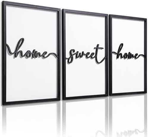 3D Wood Home Sweet Home Wall Art, Modern Home Sweet Home Sign for Large Living Room Wall Decor(Ready to Hang, Set of 3, 16x24 Inch, Framed) by KIOSSUT