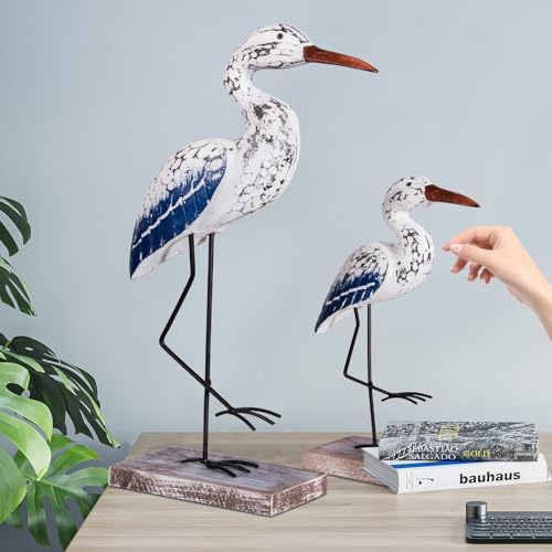 Wooden Seagull Statues Nautical Decor, Large Sea Bird Decoration for Home Coastal Beach Ocean Table Display - Image 2