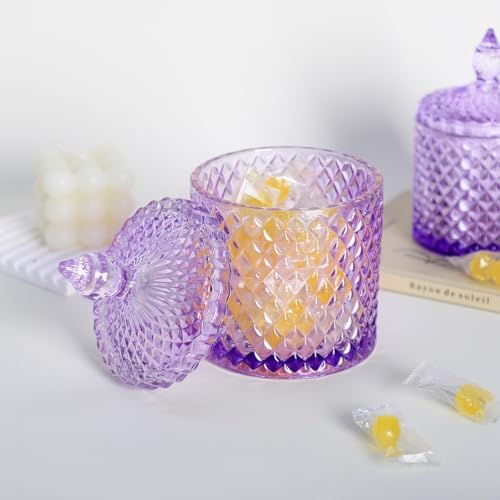 Sizikato Diamond Faceted Glass Candy Jar with Lid, 18oz Purple Decorative Jar, Nut Jar, Dried Fruit Storage Jar. - Image 4