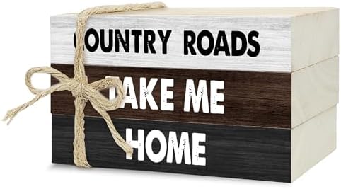 Decorative Books for Home Decor, Rustic Wood Book Stack for Table Decor, Country Roads Take Me Home Decoration Books for Living Room Bookshelf, Farmhouse Stacked Books Decoration (L61) by Ycyfckdr