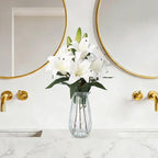 Garvee Faux Lily Flowers with Vase, 6 Heads Full Bloom Lily & 3 Buds, Long Stem Artificial Stargazer Lilies, Faux Tiger Bouquets in Glass Vase for Home Hotel Flower Arrangement Party Decor, White - Image 5