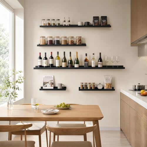 48inch Long Floating Shelves for Wall Decor, 5-Set Shelves with Lip, Black - Image 7