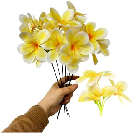 10pcs Yellow Artificial Flowers Fake Plumeria with Stems, Silk Flower by Unknown