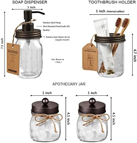Amolliar Mason Jar Bathroom Accessories Set, 4Pcs Glass Bathroom Set,Bronze - Image 5