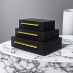 Faux Shagreen Decorative Stackable Jewelry Storage Boxes Set of 3,Black - Image 5