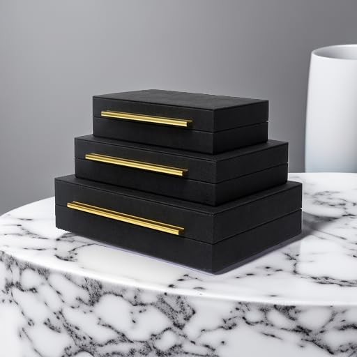 Faux Shagreen Decorative Stackable Jewelry Storage Boxes Set of 3,Black - Image 5