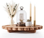 12 Inch Round Decorative Tray, Natural Paulownia Wood Scalloped Riser Tray by Seyorakus