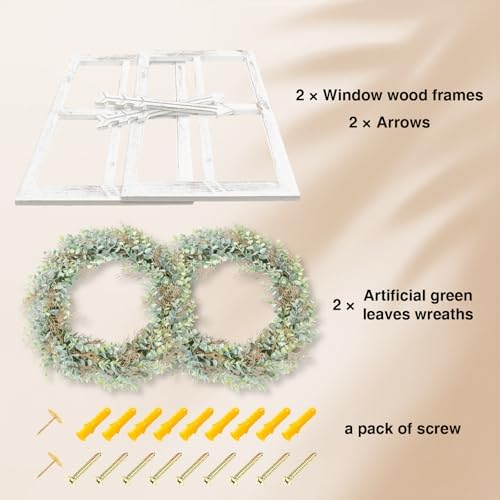 WAKOSAN Rustic Wood Window Frame Wall Decor with Wreath & Arrows - Image 3