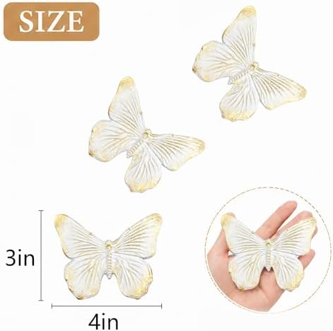 GUSFREUD 3D Butterfly Wall Decor Set – Resin Wall Decor for Living Room, Bedroom, Bathroom, Dining Room, Outdoor and Gallery Walls - Ivory Gold - Set of 3 - Image 3