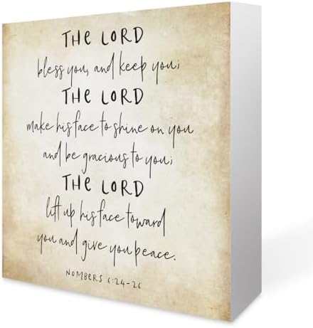 Inspirational Bible Verse The Lord Bless You and Keep You Wooden Box Sign Numbers 6:24-26 Scripture Desk Decor Rustic Scripture Wood Block Plaque Box Sign for Home Office Shelf Table Decoration by Summerjokes