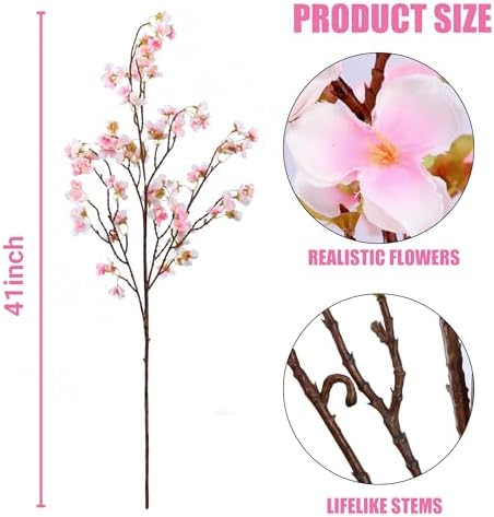 Sggvecsy Artificial Cherry Blossom Flowers 4 Pcs Faux Cherry Blossom Stems Faux Silk Cherry Blossom Branches 41’’ Fake Flowers Long Stems for Vase Arrangements Home Wedding Table Decor (Pink) - Image 7