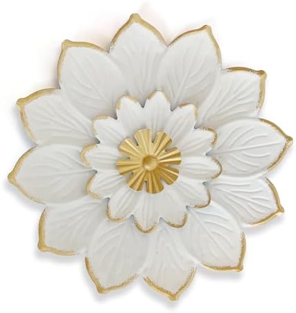 LIFFY 9.2“ White and Gold Metal Flower Wall Art, Modern Rustic Floral Decor for Indoor Living Room Bedroom Office Outdoor Garden Patio Yard by LiffyArt