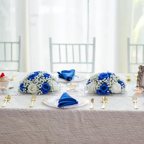 BLOSMON Fake Flowers Ball Wedding Centerpieces 10 Pcs Royal Blue Rose Babys Breath Artificial Flowers Center Pieces Decoration for Table Faux Silk Floral Bouquet Arrangements for Home Party DIY Decor - Image 2