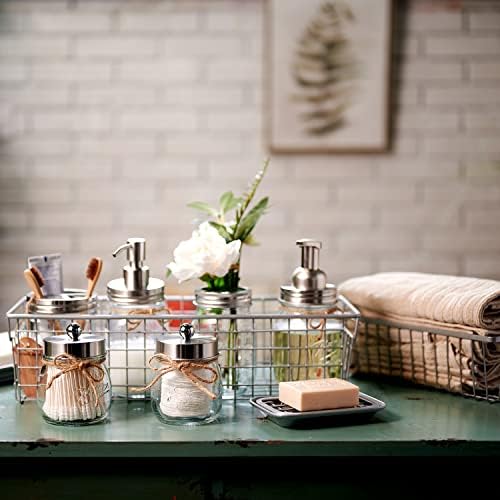 SheeChung Mason Jar Bathroom Accessories Set, Rustic, 6Pcs, Brushed Nickel - Image 3