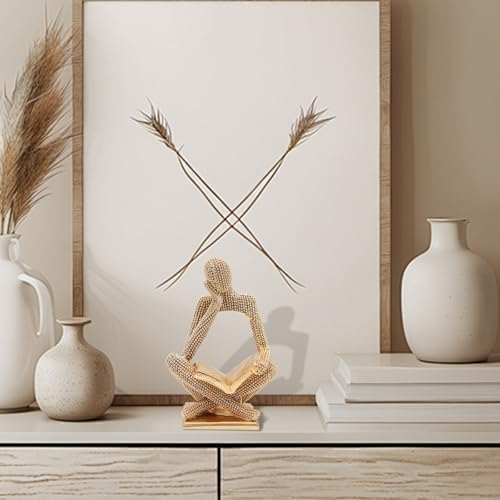 Sparkling Gold Reading Women Statue, Thinker Sculptures, Abstract Art Ornament, Modern Aesthetic Figurine Decoration for Home Living Room Bedroom Office Shelf Table Desk Bookshelf Decor - Image 2