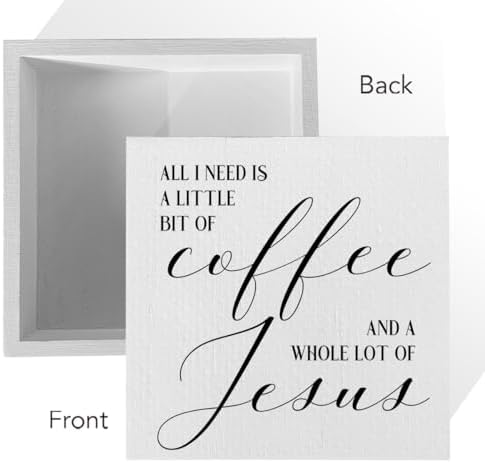 Christian Coffee Bar Sign, Farmhouse Kitchen Decor with Inspirational Quote, Rustic Wood Wall Art for Home Cafe Office - Image 3