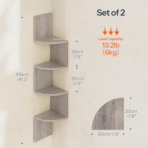 HOOBRO Corner Shelf Wall-Mounted, Set of 2 Floating Corner Shelves for Wall - Image 3