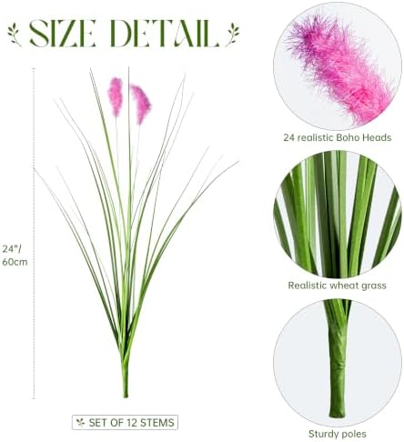 Ttranewsoo 12 Pcs 24 Inch Pink Artificial Muhly Grass, Realistic Faux Fountain Grass Stems for Outdoor Planters and Porch Pots, Fluffy Ornamental Grass for Patio, Vase and Garden Decor - Image 2