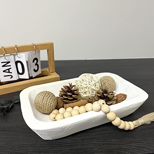 Wooden Dough Bowl Decor, Vintage Wooden Bowl Hand Carved Home Decor for Dining Table Center, Living Room, Kitchen Decor. (10inch white) - Image 5