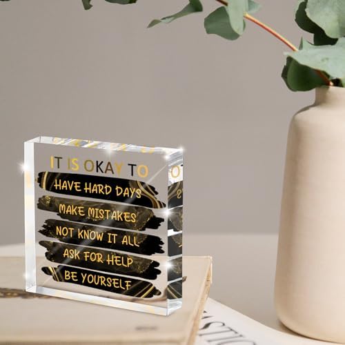 "It's Okay..." Motivational Decor, Black and Gold 4 Inch Acrylic Tabletop Sign, Inspirational Desk Accessories for Workplace Wellness, Motivational Quote for Therapy Office and Home Desk - Image 4
