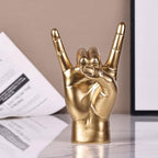 QIANLING 7.7" Gold Resin Rock On Hand Gesture Statue - Rock Culture Music Lovers' Decorative Tabletop Sculpture for Bookshelf, Desk & Mantel Decor in Home or Office, Modern Symbolic Figurine - Image 3