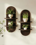 Bamworld Boho Wall Decor Plant Wall Shelf Wood Plant Holder Walnut 2PCS by Bamworld