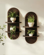 Bamworld Boho Wall Decor Plant Wall Shelf Wood Plant Holder Walnut 2PCS by Bamworld