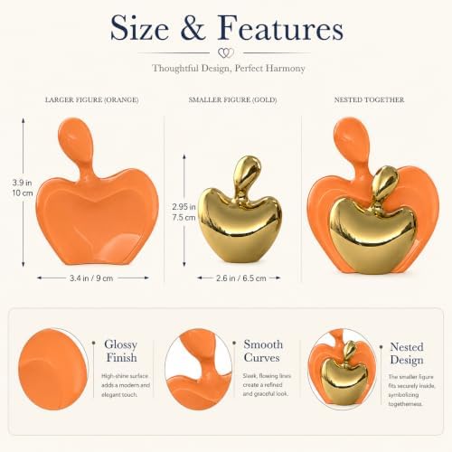 XMGZQ Mini Hugging Couple Statue Ceramic Lover Figurine Home Decor is a Romantic Gift for Her on Wedding Anniversary and Valentines, TV Stand Decoration Knick Knacks for Shelves (Orange) - Image 2