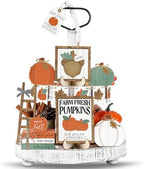 Reallnaive 18 Pcs Fall Tiered Tray Decor Set Classic Wood Signs by Reallnaive