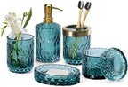 EMPO 6-Piece Vintage Glass Bathroom Accessories Set (Ocean Teal Blue) Decor by EMPO