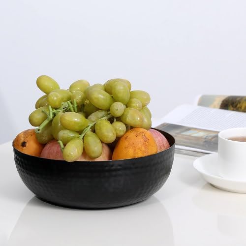 MyGift Black Metal Hammered Decorative Bowl for Home Decor with Gold Interior, Art Deco Style Centerpiece Table Decoration and Coffee Table Decor - Handcrafted in India (Dia 7.6 inches) - Image 3