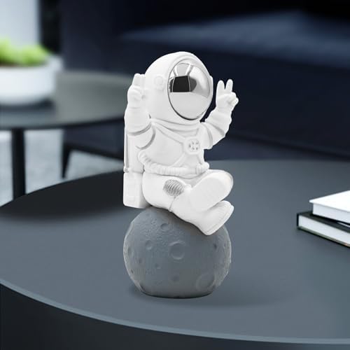 Astronaut Statue Decor, Resin Silver Spaceman Figurine Decorations, Cute Mini Space Figure Ornament, Abstract Aesthetic Decorative Sculpture for Home Office Desk Shelf Tabletop - 4.2 Inch - Image 6
