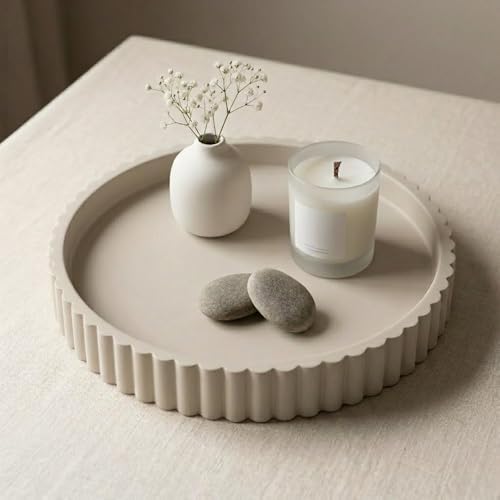 13-Inch Concrete Round Tray Home Decor for Coffee Table Decor - Round Coffee Table Tray - Circular Kitchen Island Trays - Decorative Trays- Gray by VivereHome