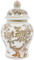 8" Ceramic Ginger Jar w/Lid - Classic Chinese Style Porcelain Jar Tea Storage for Home Decor Decorative Centerpiece Vintage Accent Antique Vase Jingdezhen (Brown & White) by GaltInternational