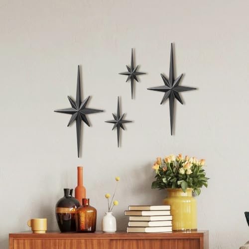 sxnzequnze 4 Pcs Star Wall Art Metal 3D Retro Room Decor Black 16.5In/9.4In - Image 5