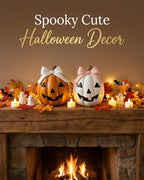 GoGnome Halloween Decor Spooky Cute Fall Pumpkin with Bow Tabletop for Shelf Mantel Tiered Tray Home Office Party Decorations (Orange & White) - Image 3