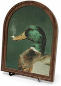 Wooden Sign with Stand Decoration, Mallard Duck Decor Arched Wood Frame Tabletop Decor, Funny Duck Retro Whimsical Print for Bedroom Living Room Desk Mantel Bookshelf Cabin Office by Unknown