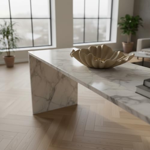 12" Decorative Bowl decor, Modern Home Decoration Scallop Bowl,Fashion Key Bowl for Entrance Table, Decorative Fruit Bowl for Kitchen Counter, Ruffle Decor, Artificial Stone Beige - Image 2