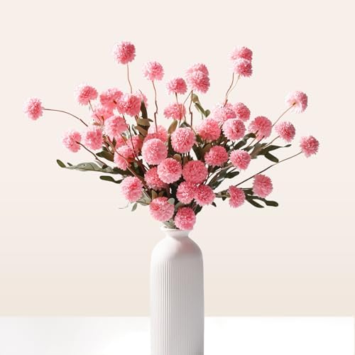 Waipfaru 10pcs Pink Fake Flowers, Artificial Pompon Mums by Waipfaru