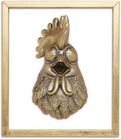 Newinhome Animal Heads Wall Decor (Includes Metal Frame) Resin Animals Sculptures Head Wall Hanging Decoration Gold vintage Wall Sculpture for Living Room Bedroom Office(Rooster) by Newinhome