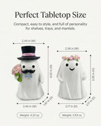 GoGnome Halloween Ghost Bride & Groom Figurine Set of 2, Cute Resin Ghost Couple Decorations with Top Hat, Bow Tie & Flower Crown (White Ghostly Wedding) - Image 7