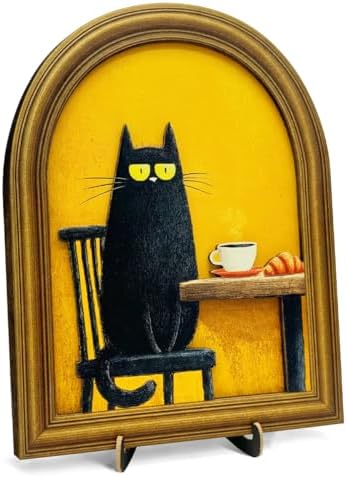 Croissant Black Cat Coffee Wall Art Sign Vintage Kitchen Decor 8x10 by Unknown