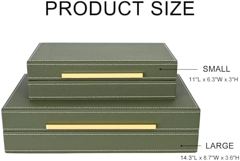 Green Shagreen box Set of 2 Faux Leather Decorative Boxes,Large Nesting Storage Decorative Boxes with Lids for Modern Home Decor Stacking Jewelry Box Organizer - Image 3