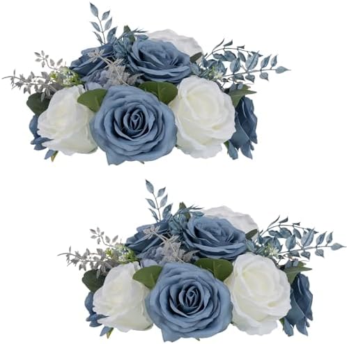 NUPTIO Flower Balls for Centerpieces, Dusty Blue & White Artificial Rose by Nuptio