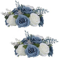 NUPTIO Flower Balls for Centerpieces, Dusty Blue & White Artificial Rose by Nuptio