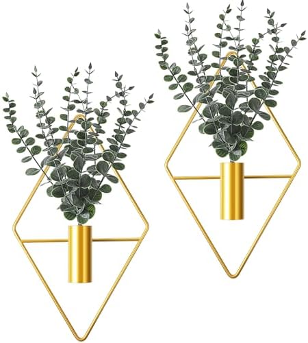 Jexine 2 Pcs Hanging Artificial Planters Wall Decor, Gold, Eucalyptus by Jexine
