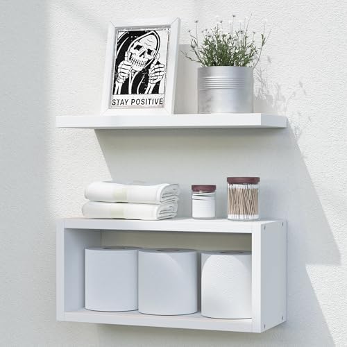 RICHER HOUSE White Floating Shelves Bathroom, Small Wall Shelf Over Toilet by RicherHouse